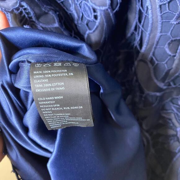 Bardot Floral Lace Halter Navy Blue Pencil Sheath Dress Cocktail Formal Size 4 - Picture 11 of 12